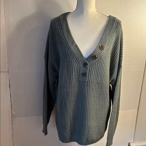 NWT Maurice’s Button V-Neck Olive Green Knit Henley Sweater. Size XL